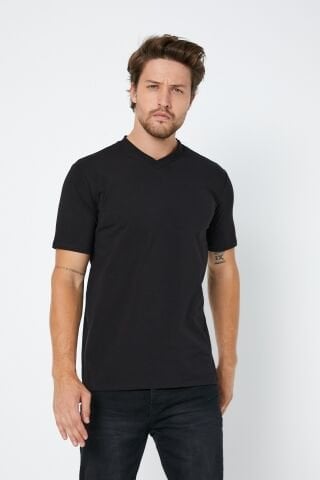 Süprem V Yaka Siyah T-shirt