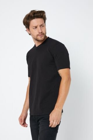 Süprem V Yaka Siyah T-shirt