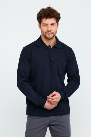 Lacivert Polo Yaka Sweatshirt