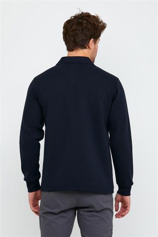 Lacivert Polo Yaka Sweatshirt