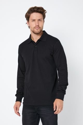 Siyah Polo Yaka Sweatshirt